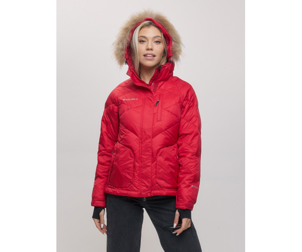 Пуховик еврозима с мехом Valianly красного цвета 22107Kr