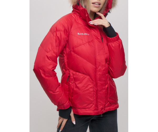 Пуховик еврозима с мехом Valianly красного цвета 22107Kr