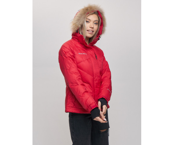 Пуховик еврозима с мехом Valianly красного цвета 22107Kr
