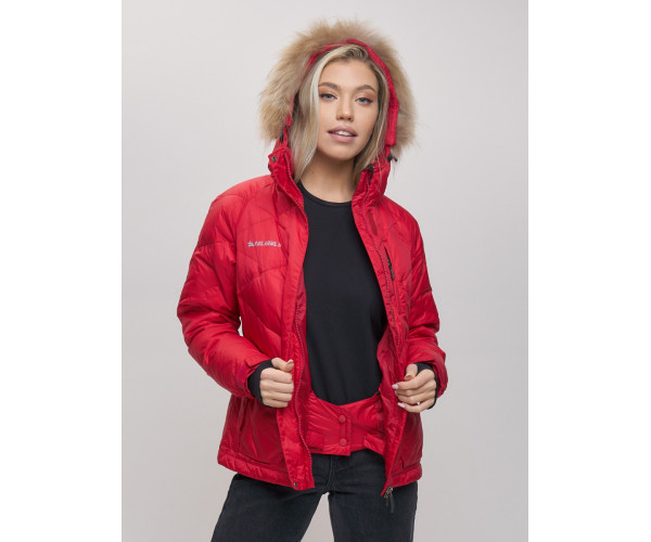 Пуховик еврозима с мехом Valianly красного цвета 22107Kr