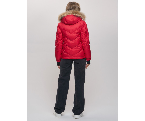 Пуховик еврозима с мехом Valianly красного цвета 22107Kr