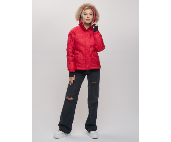 Пуховик еврозима с мехом Valianly красного цвета 22107Kr