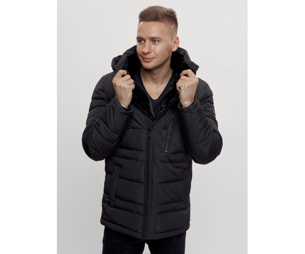 Куртка классическая с мехом мужская черного цвета 3166Ch