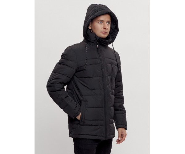 Куртка классическая с мехом мужская черного цвета 3166Ch