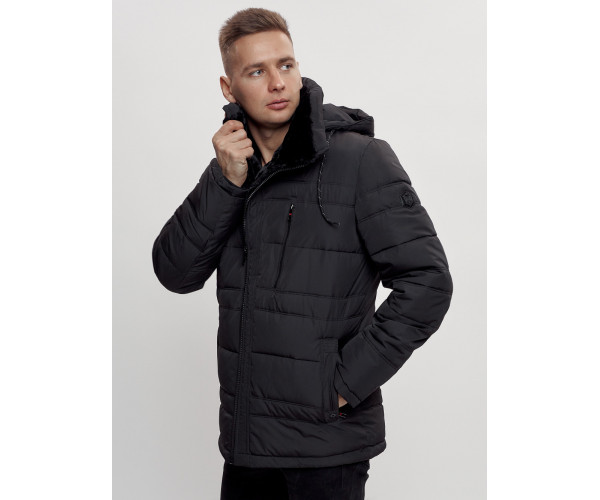 Куртка классическая с мехом мужская черного цвета 3166Ch