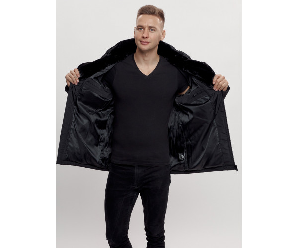 Куртка классическая с мехом мужская черного цвета 3166Ch