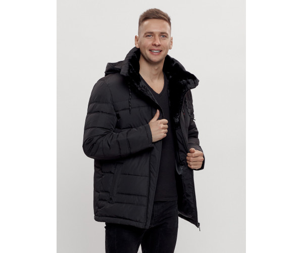 Куртка классическая с мехом мужская черного цвета 3166Ch