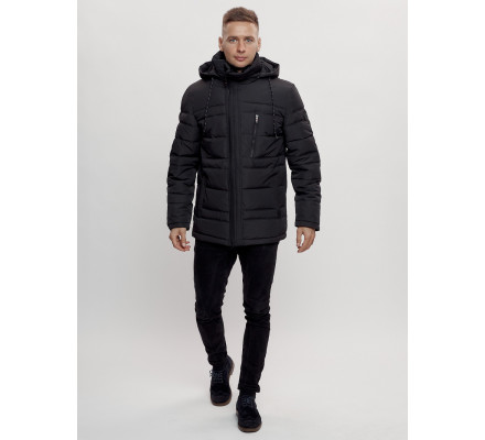 Куртка классическая с мехом мужская черного цвета 3166Ch