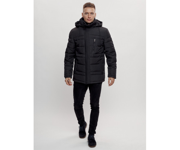 Куртка классическая с мехом мужская черного цвета 3166Ch