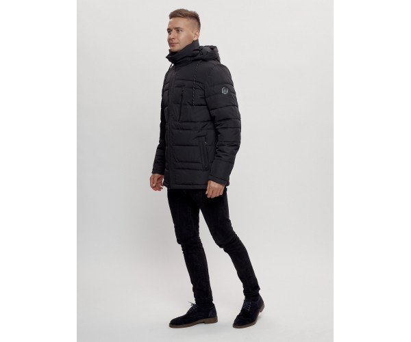 Куртка классическая с мехом мужская черного цвета 3166Ch