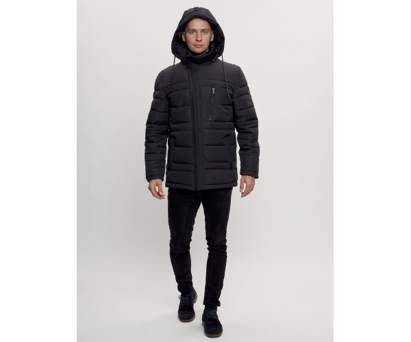 Куртка классическая с мехом мужская черного цвета 3166Ch