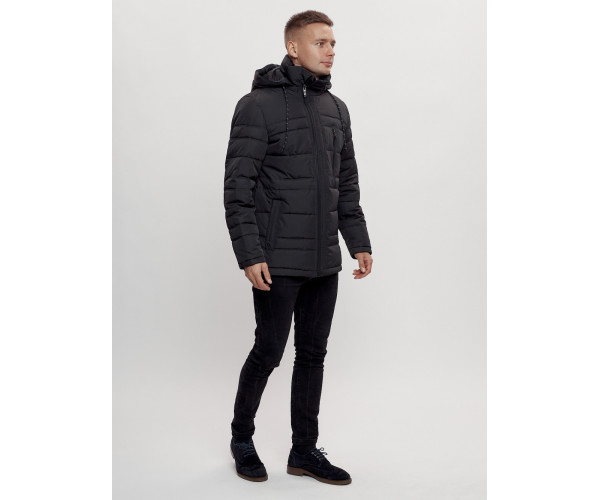 Куртка классическая с мехом мужская черного цвета 3166Ch