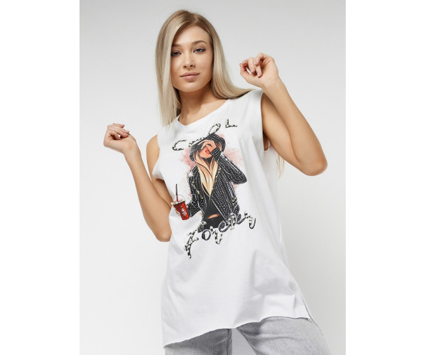 Футболка без рукавов женская белого цвета 8201Bl