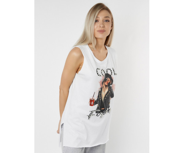 Футболка без рукавов женская белого цвета 8201Bl