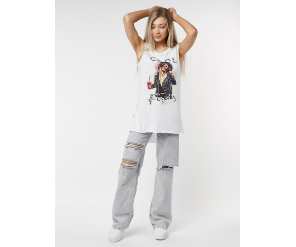 Футболка без рукавов женская белого цвета 8201Bl