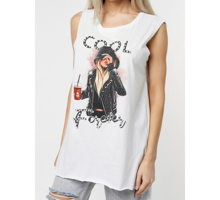 Футболка без рукавов женская белого цвета 8201Bl