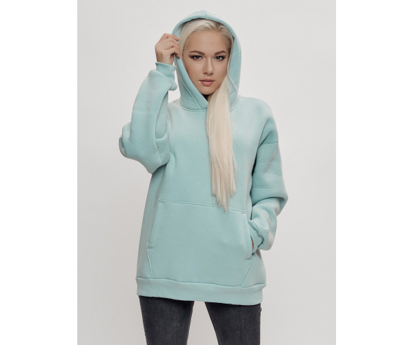 Худи женское оверсайз с начосом бирюзового цвета 1086Br