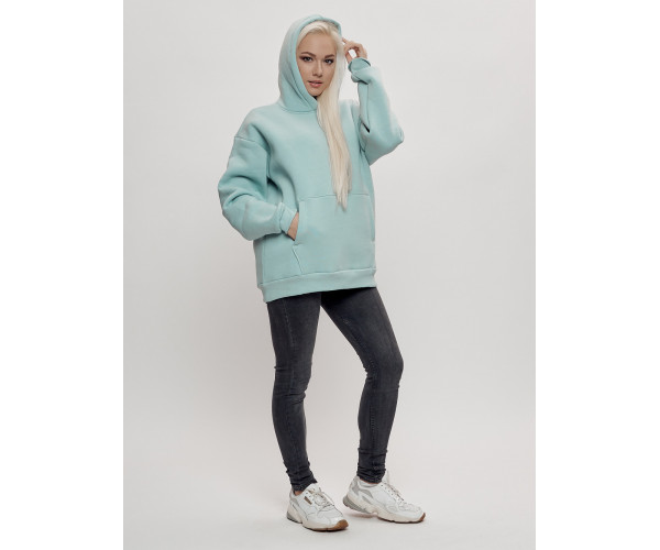 Худи женское оверсайз с начосом бирюзового цвета 1086Br