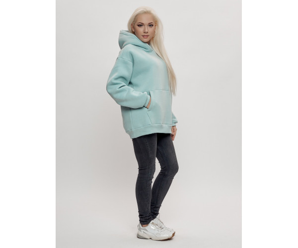 Худи женское оверсайз с начосом бирюзового цвета 1086Br