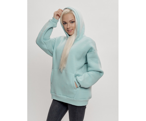 Худи женское оверсайз с начосом бирюзового цвета 1086Br