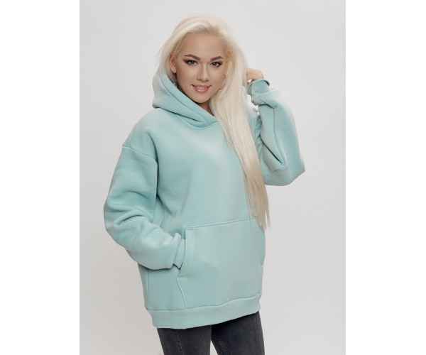 Худи женское оверсайз с начосом бирюзового цвета 1086Br