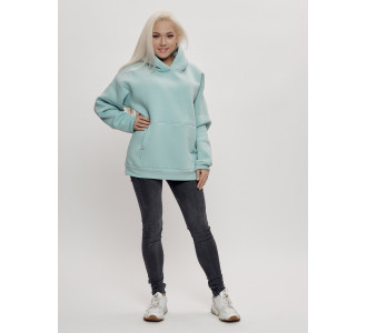 Худи женское оверсайз с начосом бирюзового цвета 1086Br
