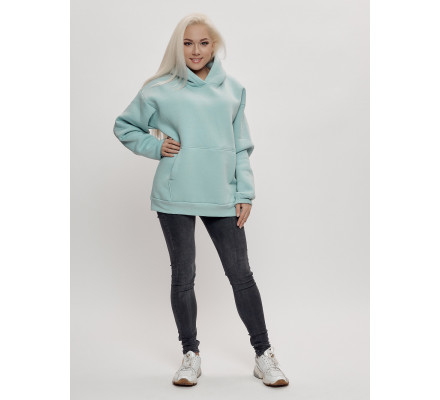 Худи женское оверсайз с начосом бирюзового цвета 1086Br
