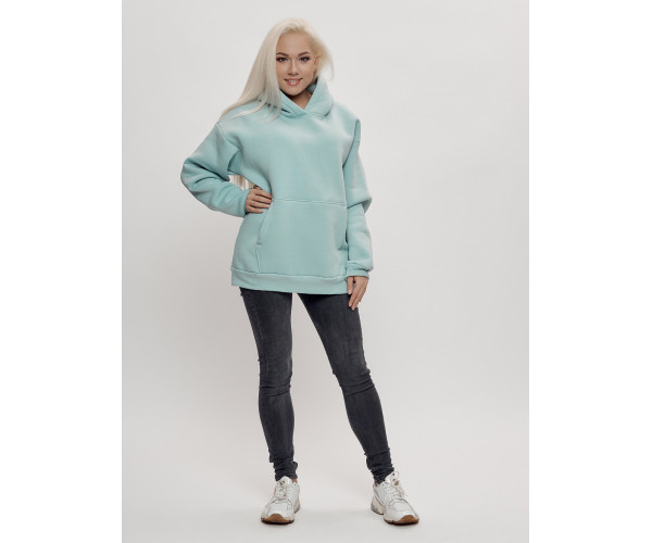 Худи женское оверсайз с начосом бирюзового цвета 1086Br