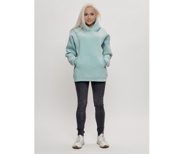 Худи женское оверсайз с начосом бирюзового цвета 1086Br