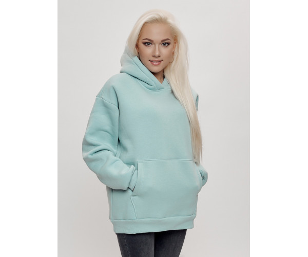 Худи женское оверсайз с начосом бирюзового цвета 1086Br
