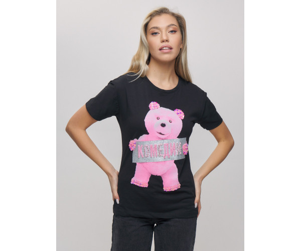 Женские футболки с принтом черного цвета 1681Ch