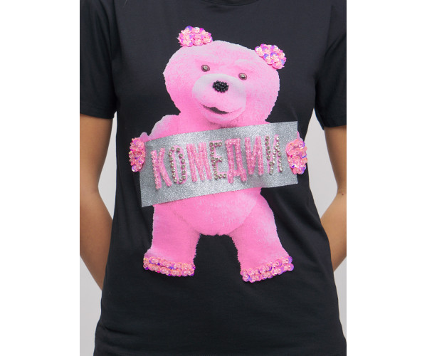 Женские футболки с принтом черного цвета 1681Ch