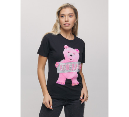 Женские футболки с принтом черного цвета 1681Ch
