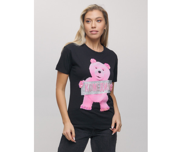 Женские футболки с принтом черного цвета 1681Ch