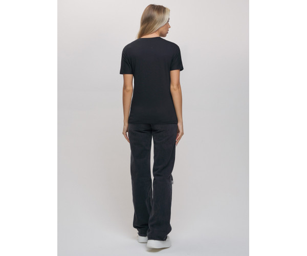 Женские футболки с принтом черного цвета 1681Ch