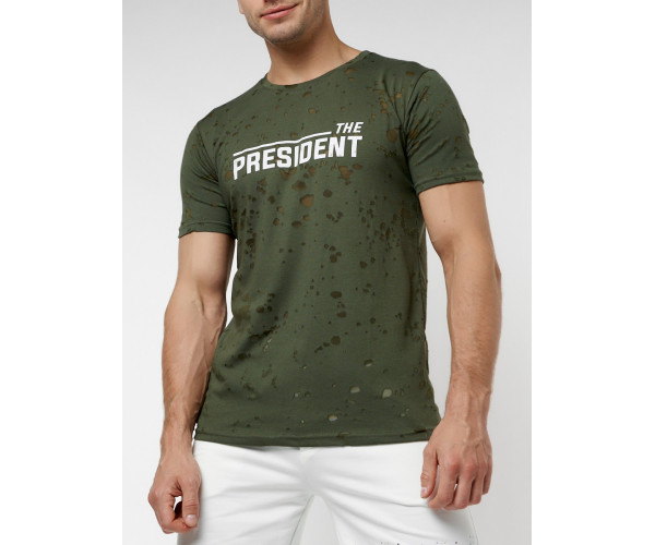 Мужская футболка с надпесью хаки цвета 221038Kh