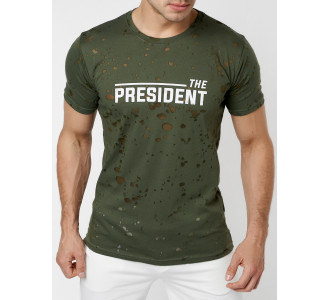 Мужская футболка с надпесью хаки цвета 221038Kh