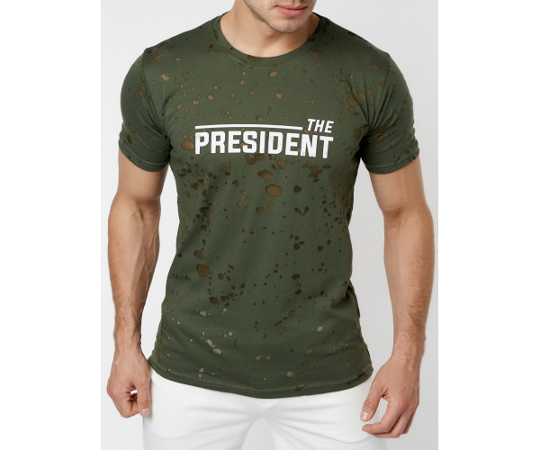 Мужская футболка с надпесью хаки цвета 221038Kh