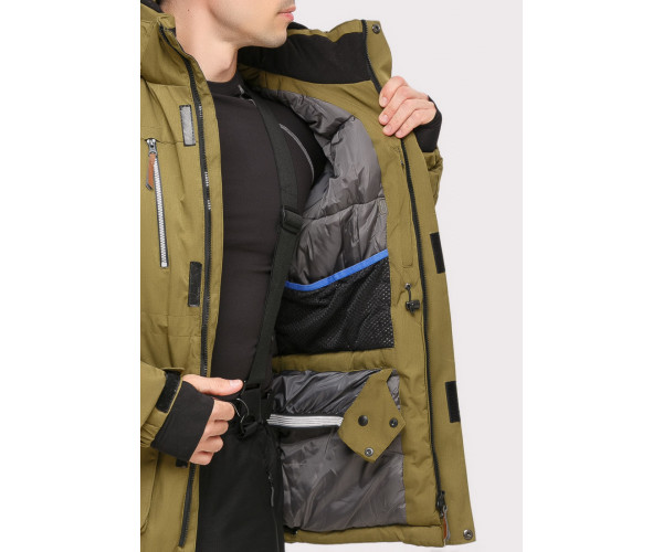 Мужской зимний костюм горнолыжный цвета хаки 01910Kh