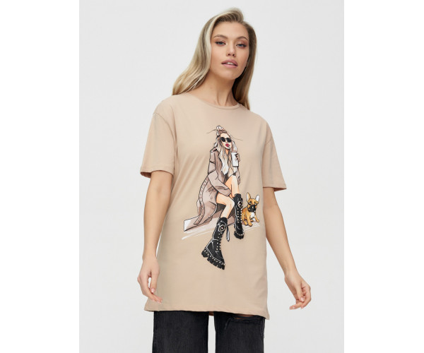 Женская туника с принтом бежевого цвета 4296B