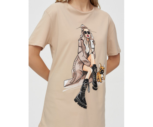 Женская туника с принтом бежевого цвета 4296B