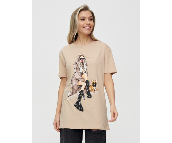 Женская туника с принтом бежевого цвета 4296B
