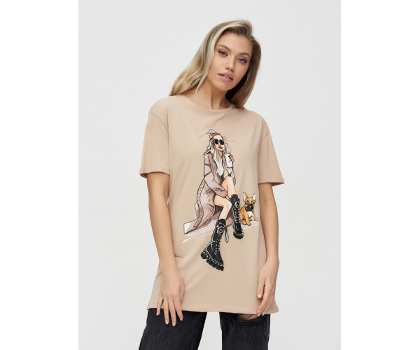 Женская туника с принтом бежевого цвета 4296B