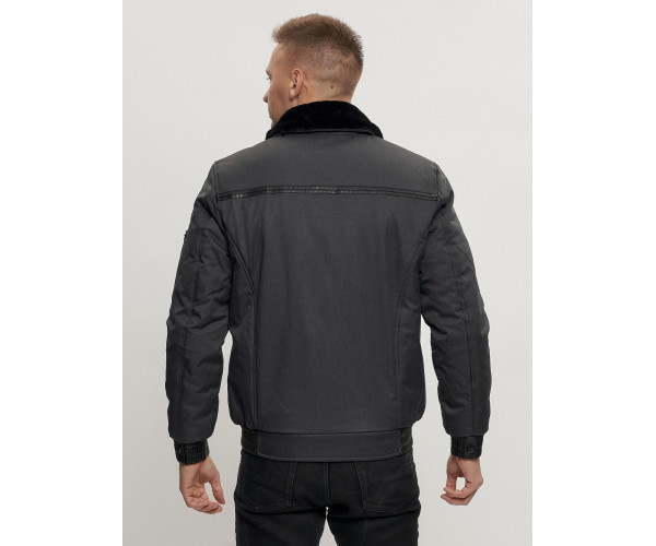 Куртка классическая с мехом мужская темно-серого цвета 2917TC