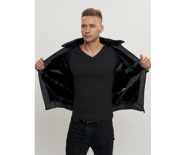 Куртка классическая с мехом мужская темно-серого цвета 2917TC