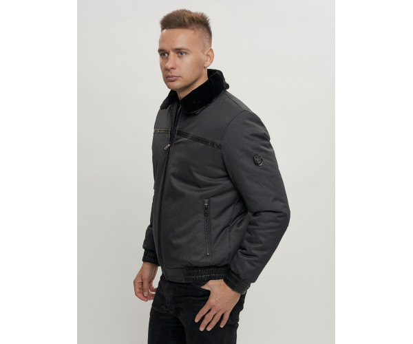 Куртка классическая с мехом мужская темно-серого цвета 2917TC