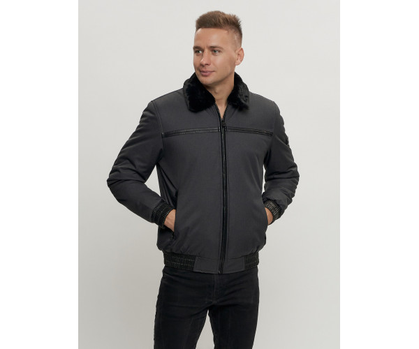 Куртка классическая с мехом мужская темно-серого цвета 2917TC