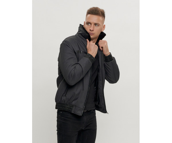 Куртка классическая с мехом мужская темно-серого цвета 2917TC