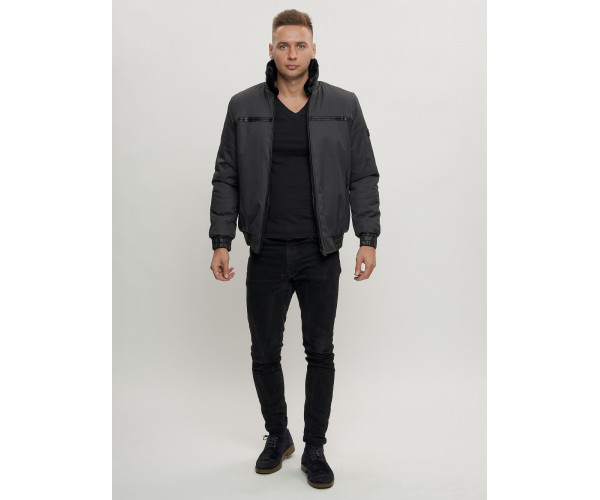 Куртка классическая с мехом мужская темно-серого цвета 2917TC