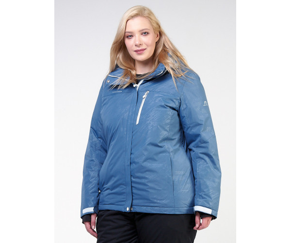 Женская зимняя горнолыжная куртка большого размера голубого цвета 21982Gl